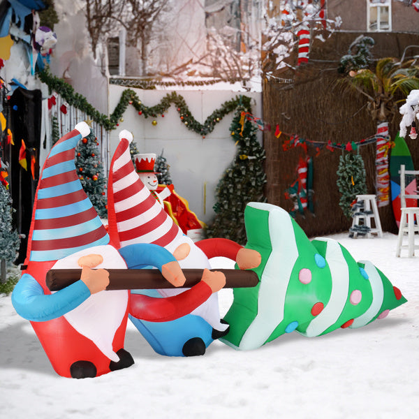 7 FT Lighted Christmas Inflatable Decoration, Inflatable Gnomes Pulling Christmas Tree, Funny Blow Up Yard Decorations With Built-in LED Lights For Holiday Party Front Yard Lawn Garden Decor