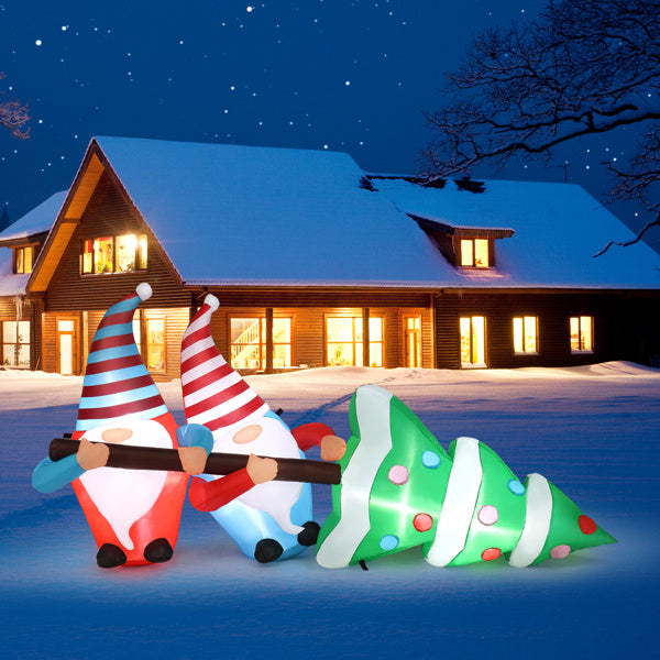 7 FT Lighted Christmas Inflatable Decoration, Inflatable Gnomes Pulling Christmas Tree, Funny Blow Up Yard Decorations With Built-in LED Lights For Holiday Party Front Yard Lawn Garden Decor