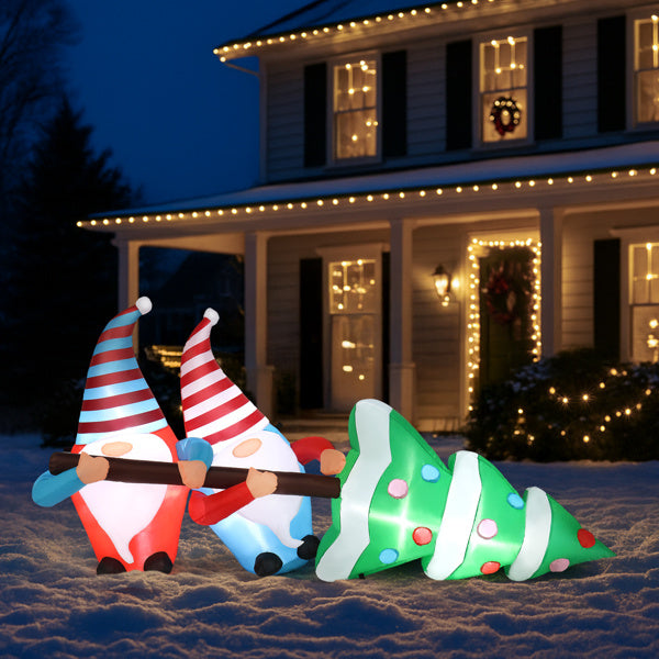 7 FT Lighted Christmas Inflatable Decoration, Inflatable Gnomes Pulling Christmas Tree, Funny Blow Up Yard Decorations With Built-in LED Lights For Holiday Party Front Yard Lawn Garden Decor