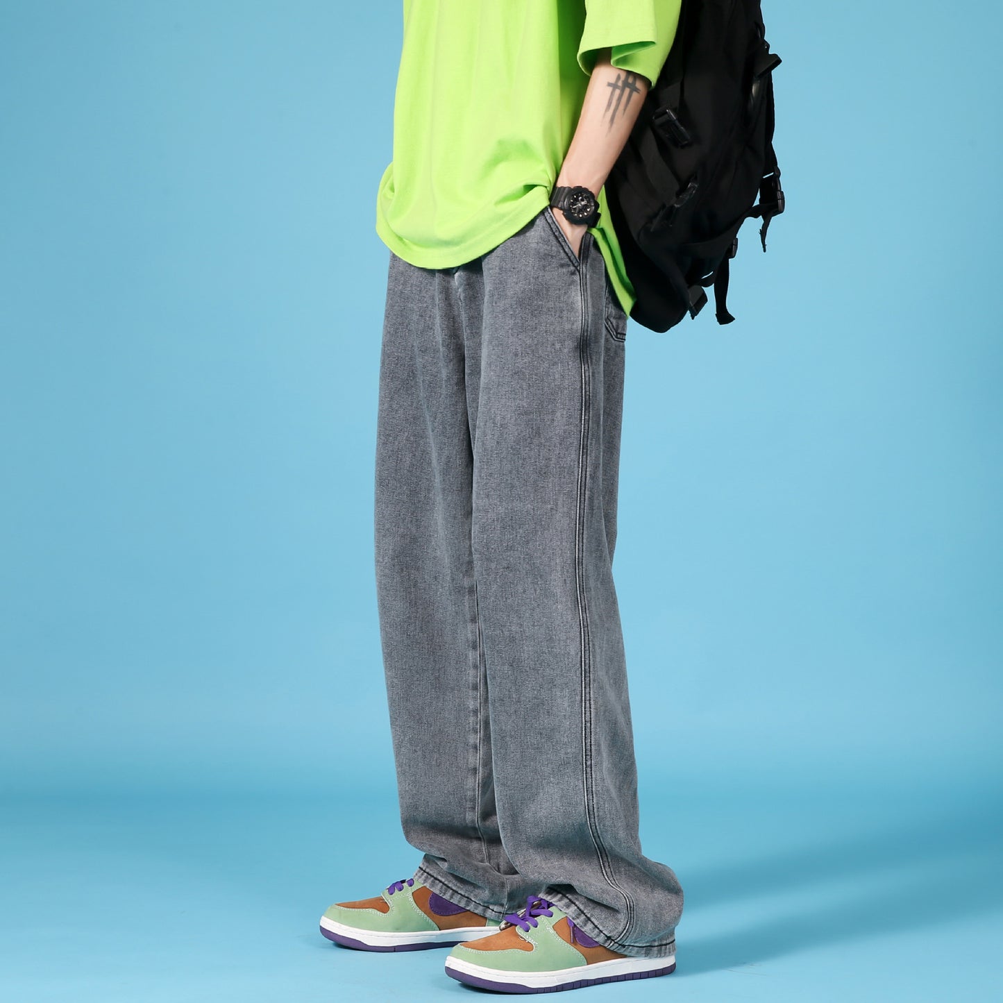 Men’s Straight Loose Denim Jeans – Hip Hop Cargo Style