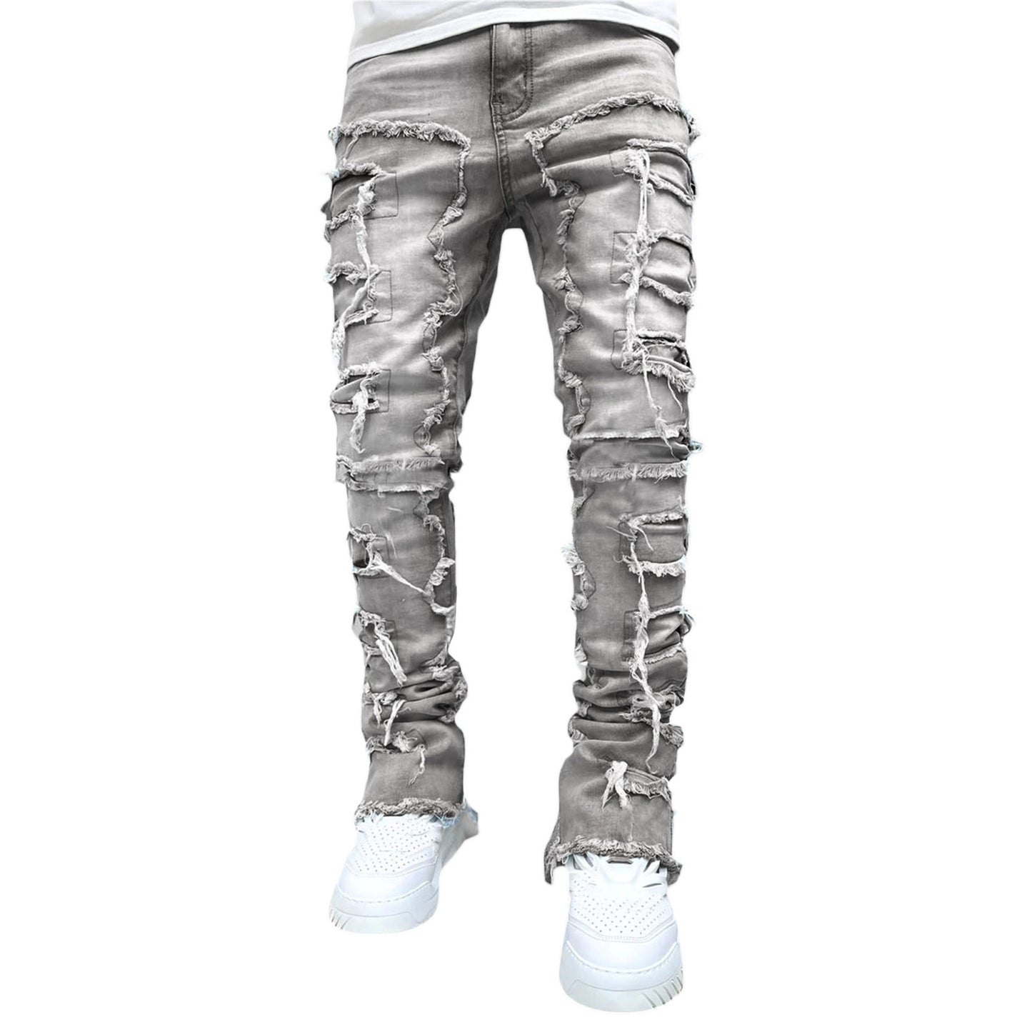 Men’s Patched Stacked Slim-Fit Jeans