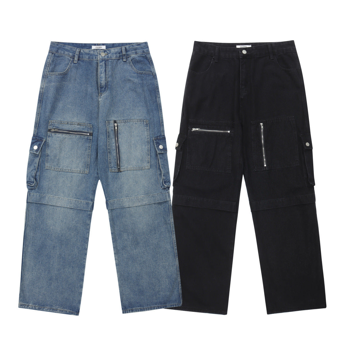 Casual Washed Straight Jeans – Multi-Pocket