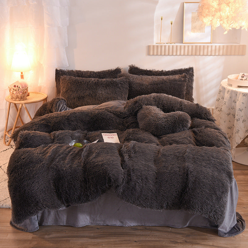 Luxury Thick Fleece Duvet Cover Queen King Winter Warm Bed Quilt Cover Pillowcase