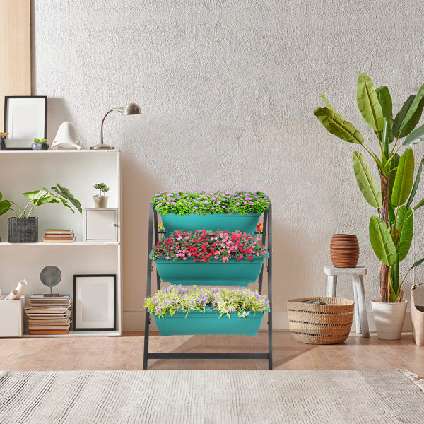 5-Tier Trapezoidal Green PE Planting Pots – 65×91×79cm