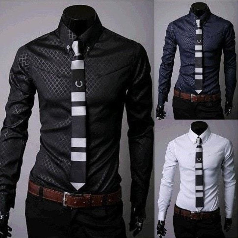 Designer Fitted Men’s Shirt with Plaid Stripes