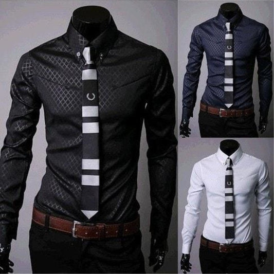 Designer Fitted Men’s Shirt with Plaid Stripes