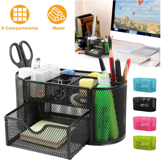 9-Compartment Mesh Pencil & Pen Holder