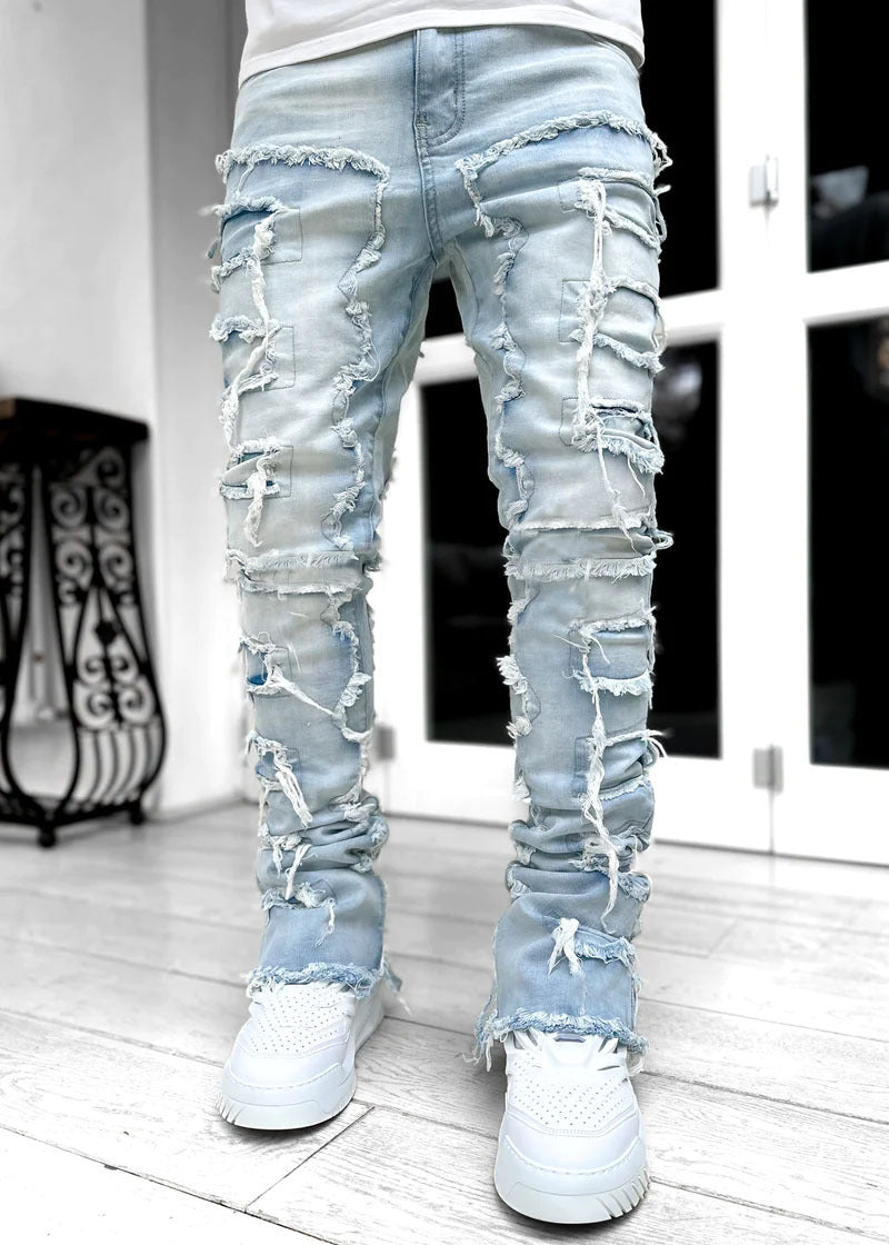 Men’s Patched Stacked Slim-Fit Jeans