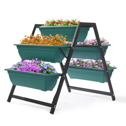 5-Tier Trapezoidal Green PE Planting Pots – 65×91×79cm