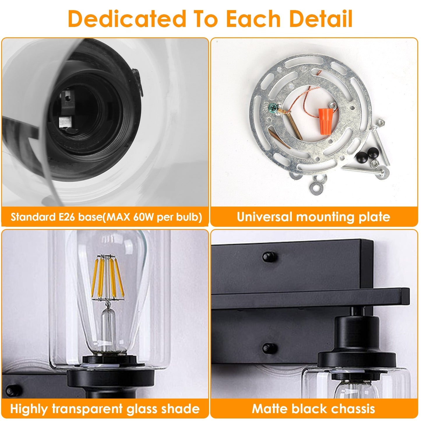 3-Light Wall Sconce – Modern Bathroom Vanity Light with Clear Glass Shades