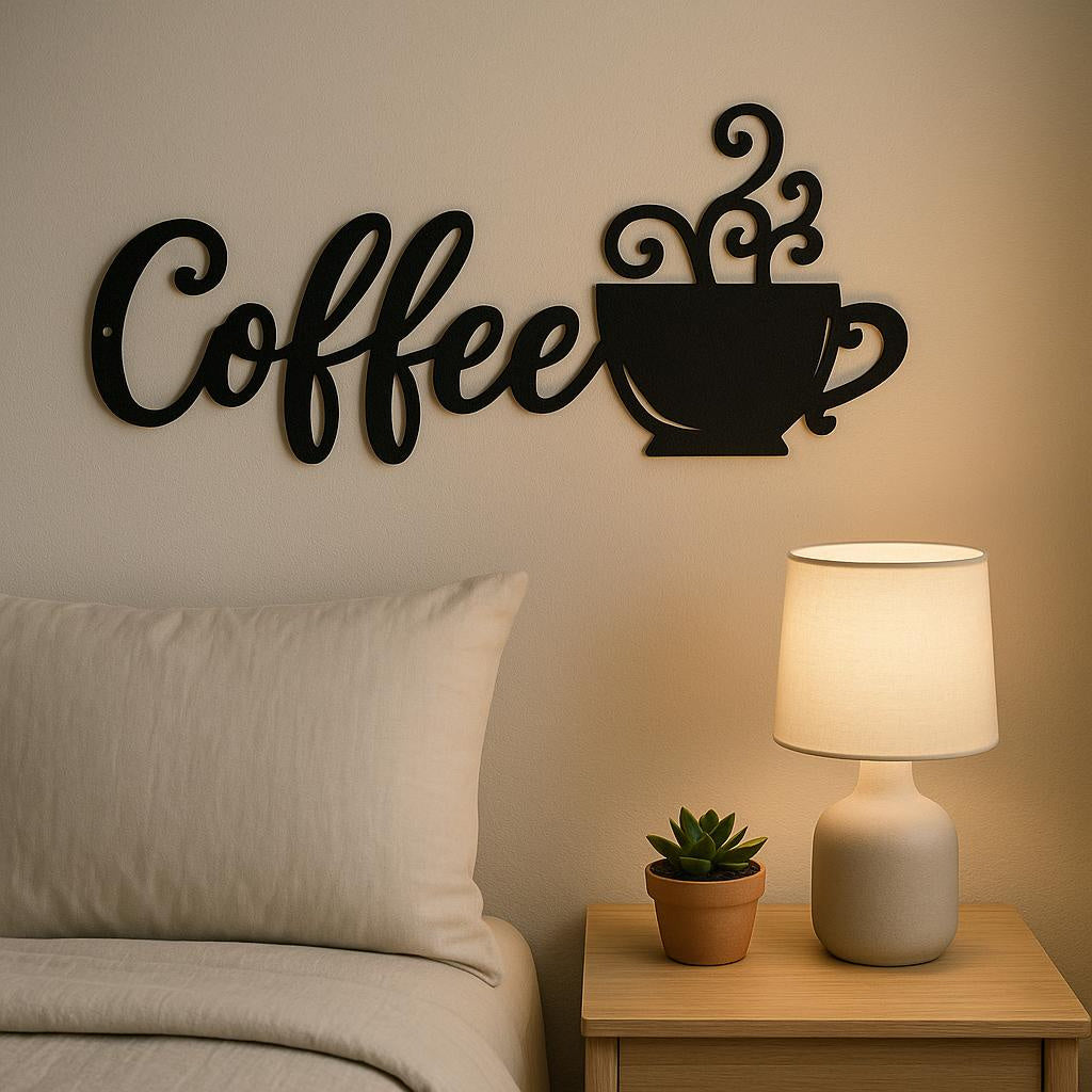 Metal Coffee Wall Décor – Iron Art Silhouette Mug Sign for Kitchen or Café