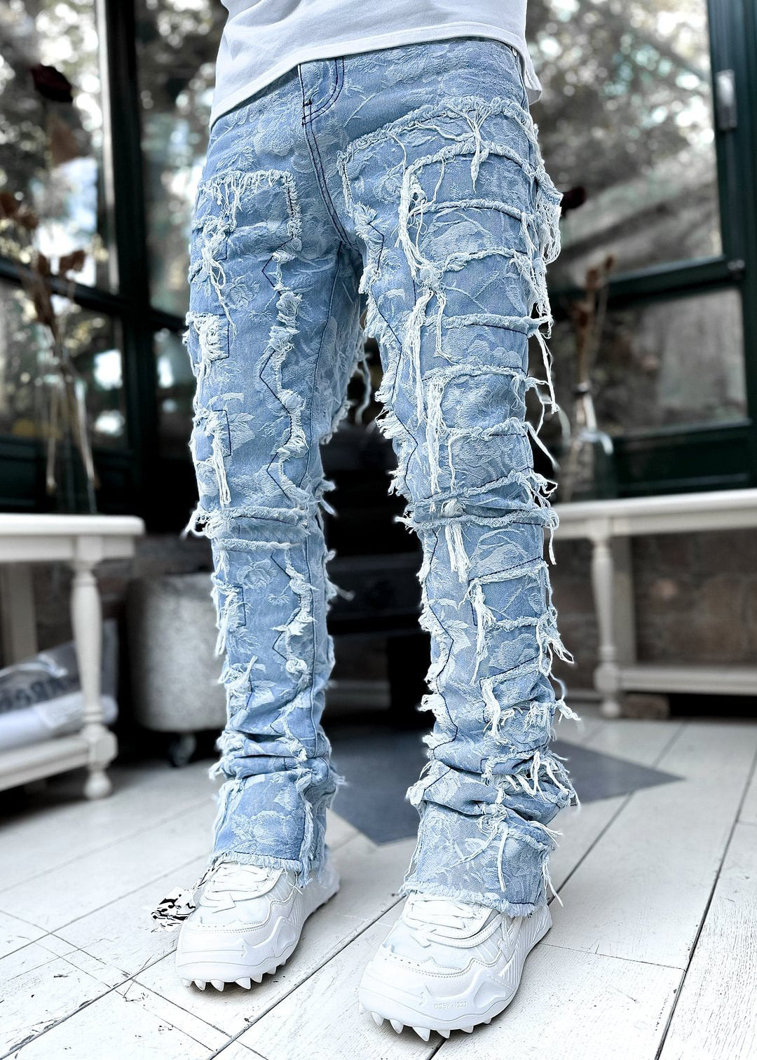 Men’s Patched Stacked Slim-Fit Jeans