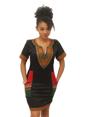 Vibrant Digi-Print V-Neck Casual Dress