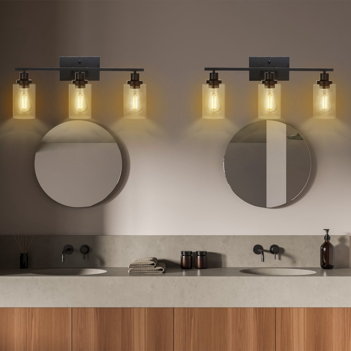 3-Light Wall Sconce – Modern Bathroom Vanity Light with Clear Glass Shades