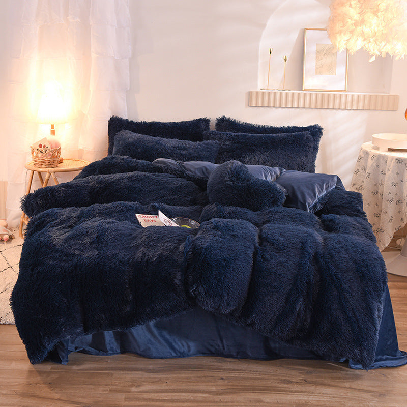 Luxury Thick Fleece Duvet Cover Queen King Winter Warm Bed Quilt Cover Pillowcase