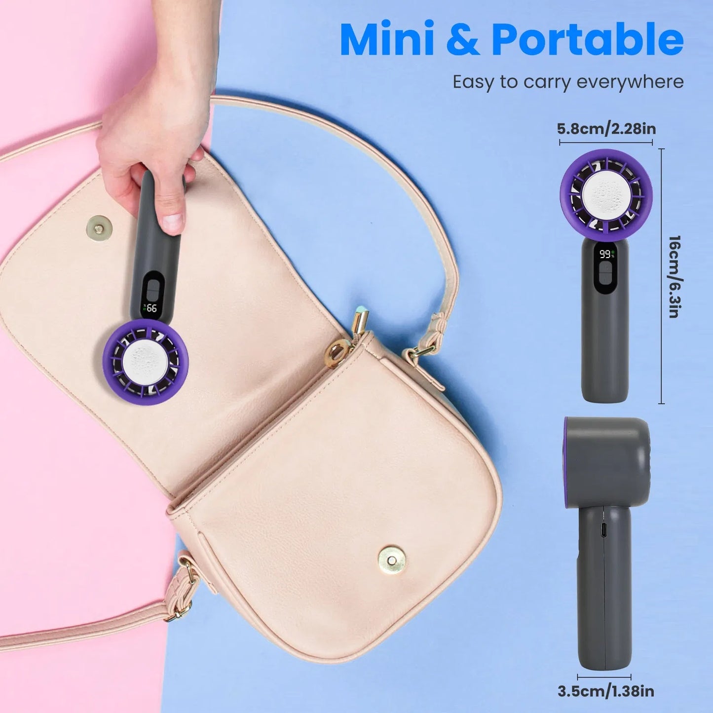 Speed Handheld Fan with Ice Cooler – 3000mAh Rechargeable Turbo Fan with LCD Display