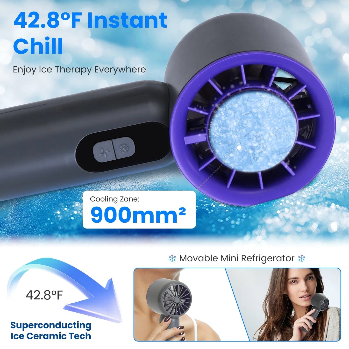 Speed Handheld Fan with Ice Cooler – 3000mAh Rechargeable Turbo Fan with LCD Display