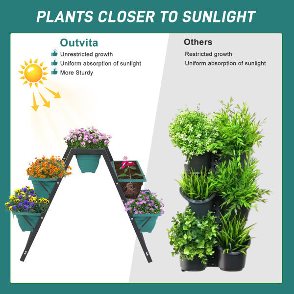 5-Tier Trapezoidal Green PE Planting Pots – 65×91×79cm