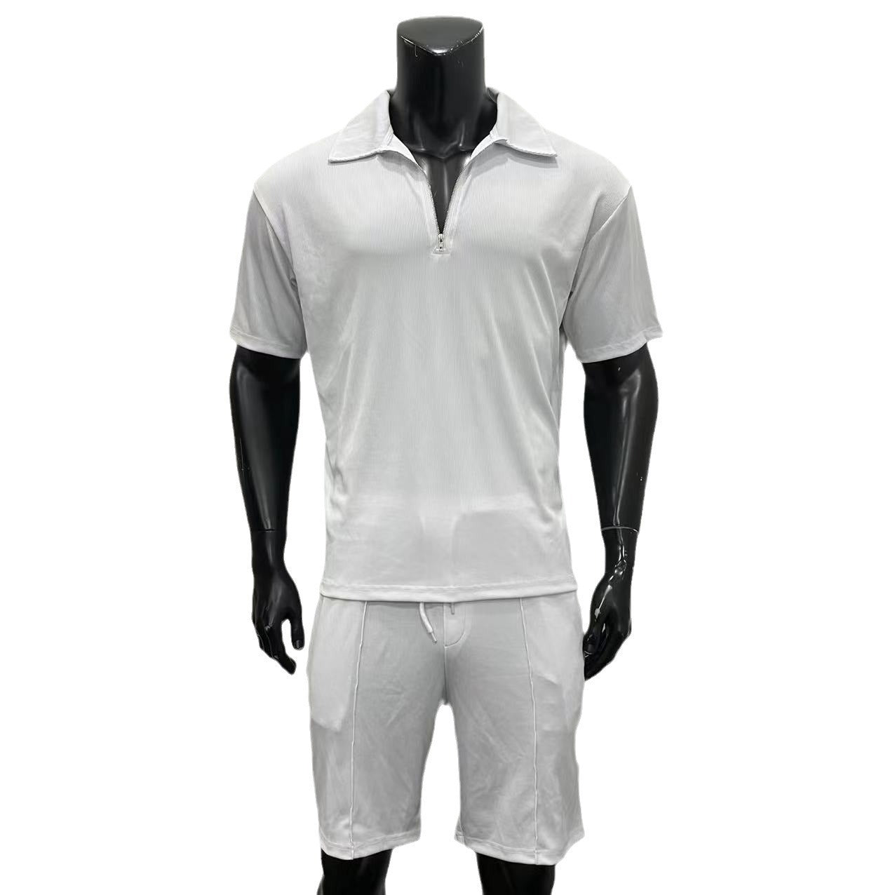 Men’s Casual Short-Sleeve Polo Set with Drawstring Shorts