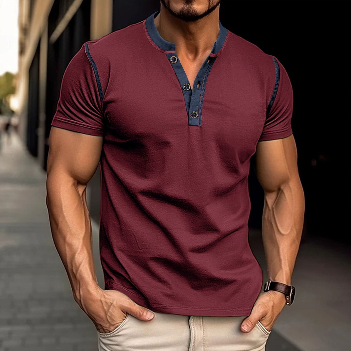 BreezeFit Men’s Summer Polo Shirt – Short Sleeve Button V-Neck Casual Top