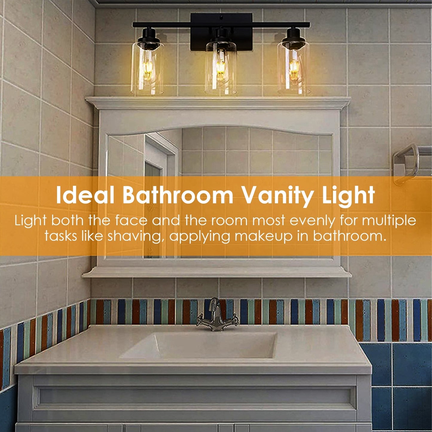 3-Light Wall Sconce – Modern Bathroom Vanity Light with Clear Glass Shades