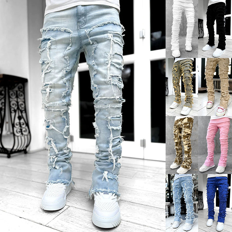 Men’s Patched Stacked Slim-Fit Jeans