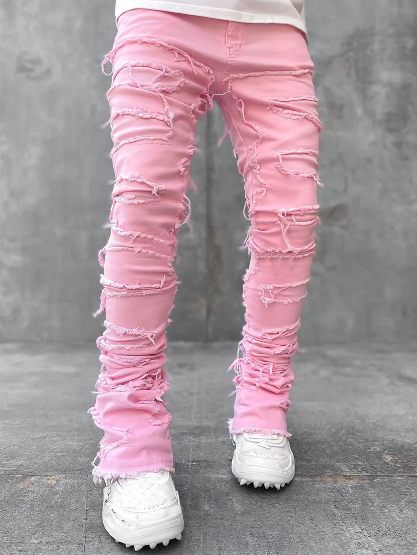 Men’s Patched Stacked Slim-Fit Jeans