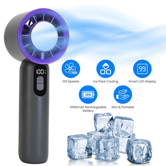 Speed Handheld Fan with Ice Cooler – 3000mAh Rechargeable Turbo Fan with LCD Display
