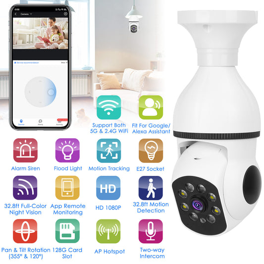 WiFi Bulb Camera 1080P FHD WiFi IP Pan Tilt Security Surveillance Camera 1pc