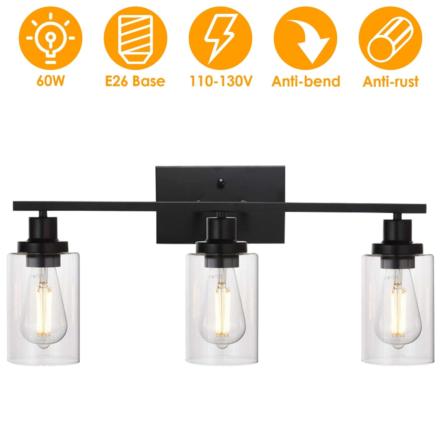 3-Light Wall Sconce – Modern Bathroom Vanity Light with Clear Glass Shades