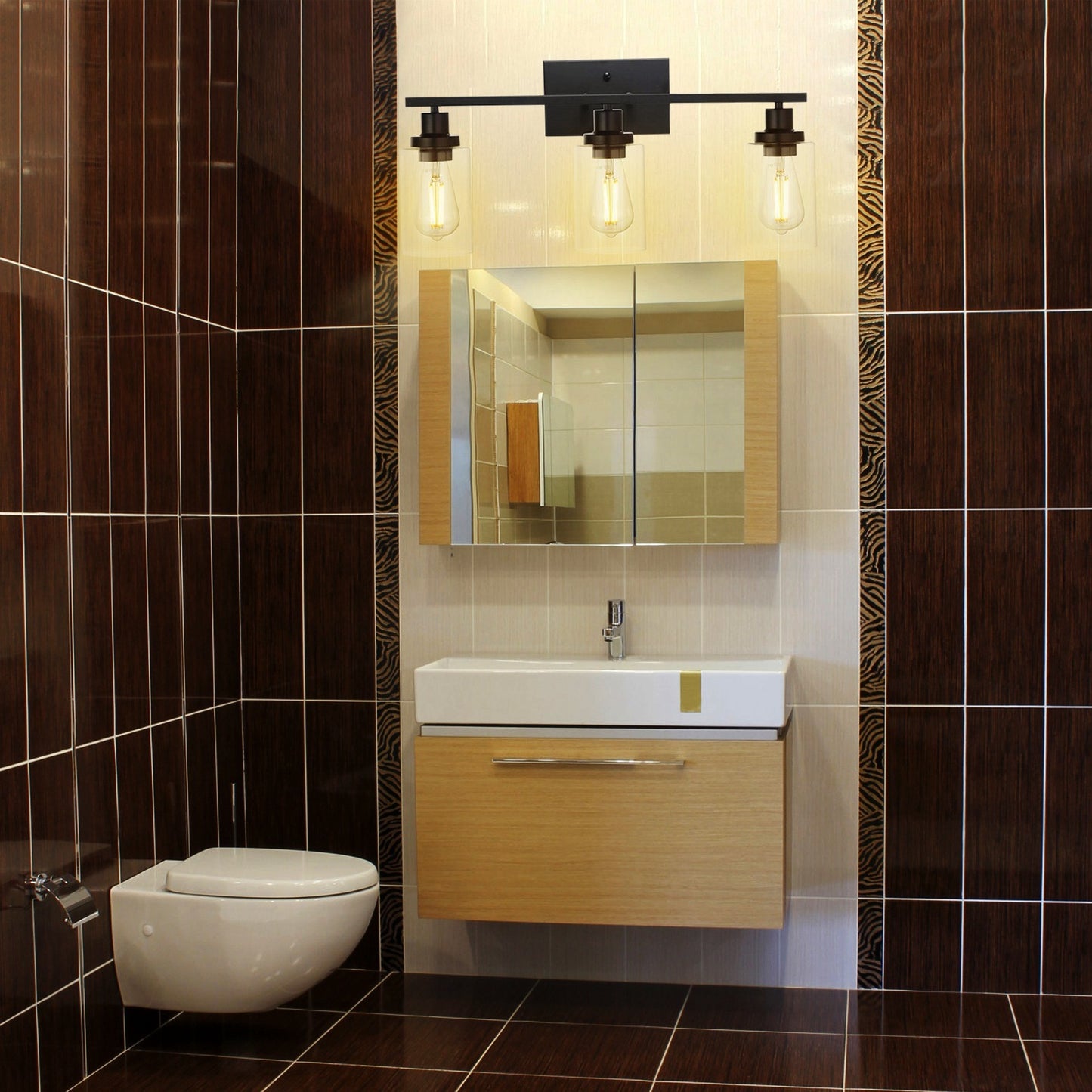 3-Light Wall Sconce – Modern Bathroom Vanity Light with Clear Glass Shades