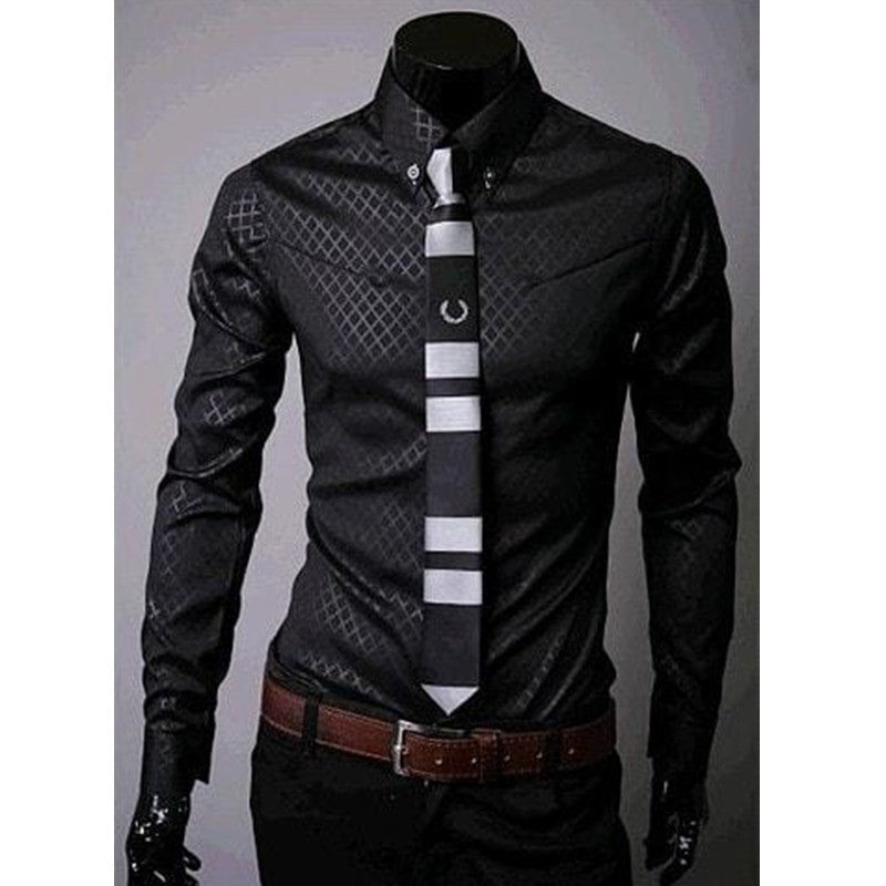 Designer Fitted Men’s Shirt with Plaid Stripes
