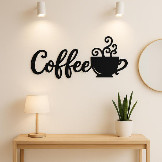 Metal Coffee Wall Décor – Iron Art Silhouette Mug Sign for Kitchen or Café