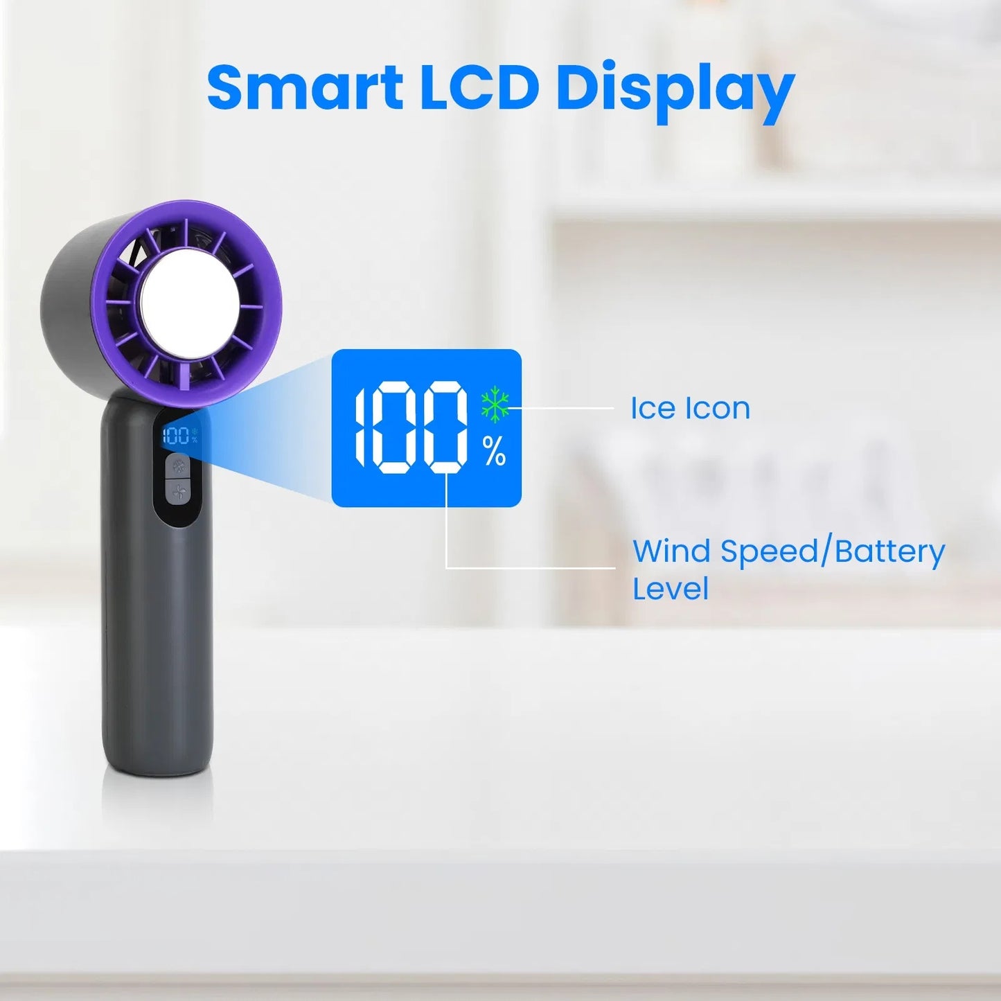 Speed Handheld Fan with Ice Cooler – 3000mAh Rechargeable Turbo Fan with LCD Display