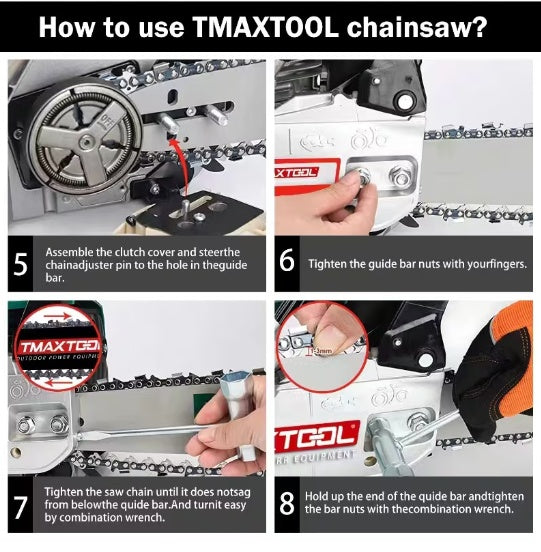 TMAXTOOL 62cc Gas Chainsaw – 20" Bar, 2-Stroke Engine, Perfect for Pruning