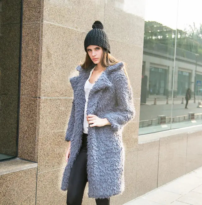Chic Long Faux Fur Coat - Women's Winter Elegance