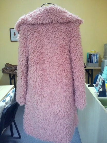 Chic Long Faux Fur Coat - Women's Winter Elegance