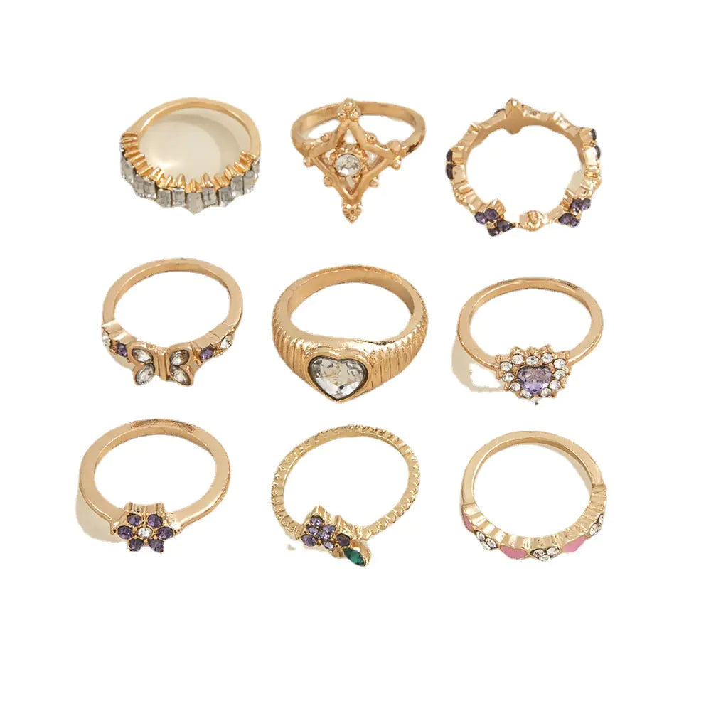 Floral Diamond Purple Geometric Ring