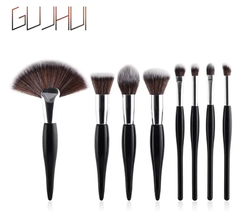 8-Piece Elegant Black & Silver Makeup Brush Set