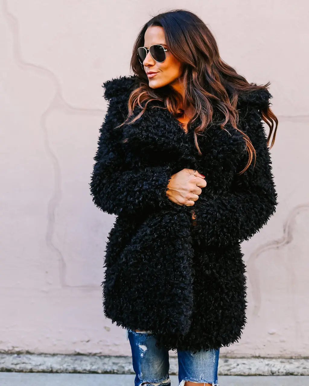 Chic Long Faux Fur Coat - Women's Winter Elegance