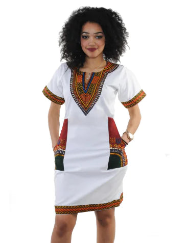 Vibrant Digi-Print V-Neck Casual Dress