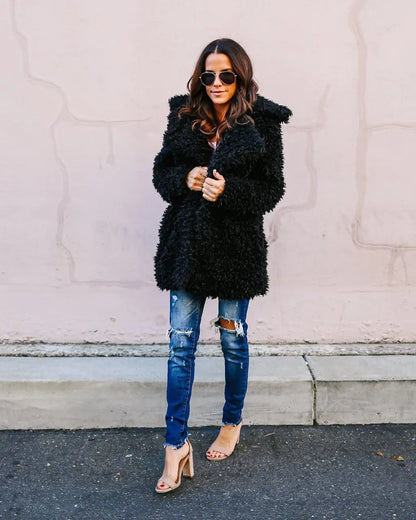 Chic Long Faux Fur Coat - Women's Winter Elegance