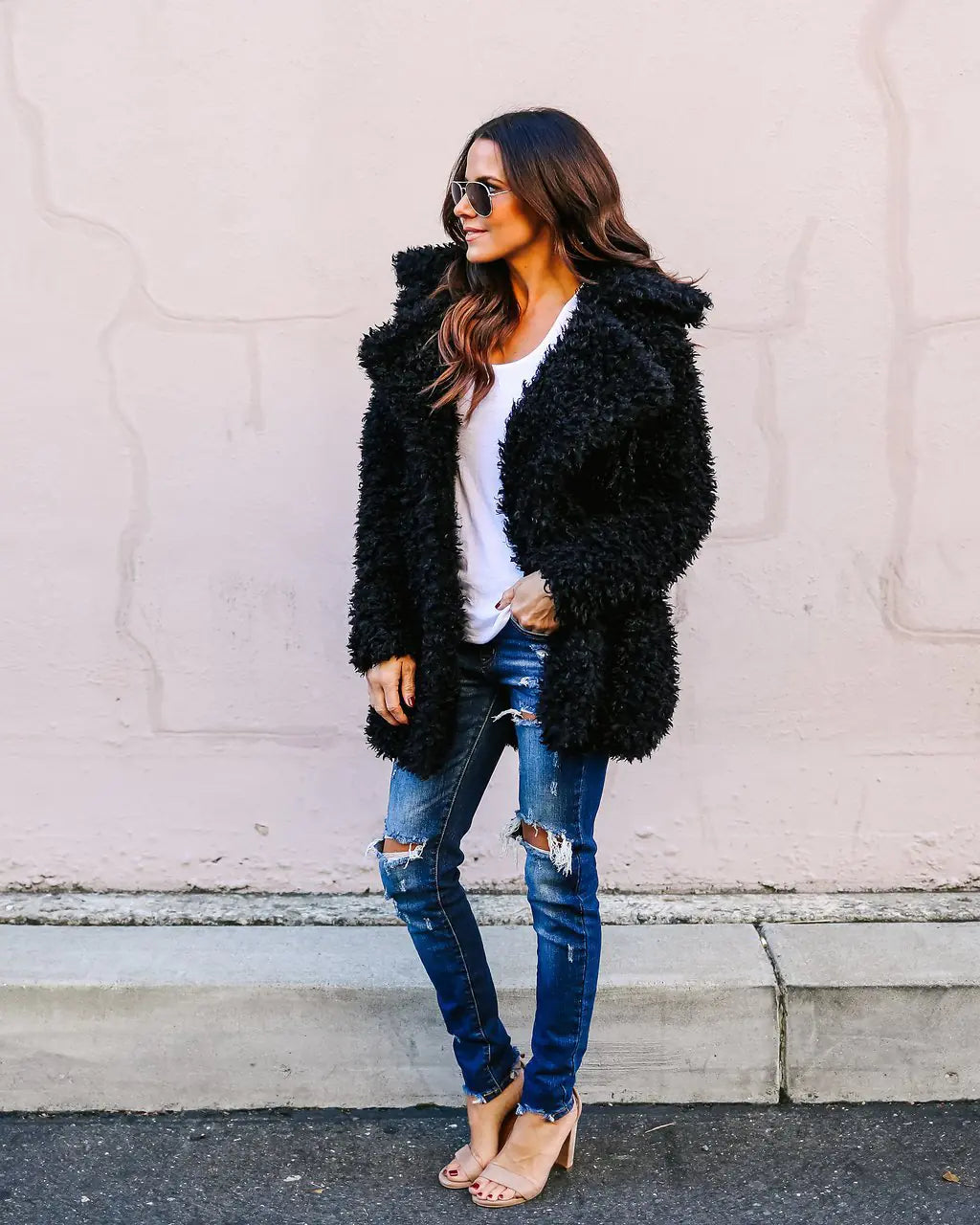 Chic Long Faux Fur Coat - Women's Winter Elegance