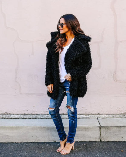 Chic Long Faux Fur Coat - Women's Winter Elegance