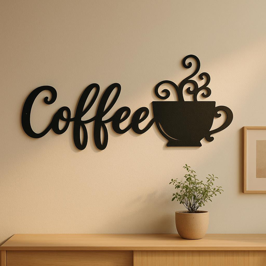 Metal Coffee Wall Décor – Iron Art Silhouette Mug Sign for Kitchen or Café