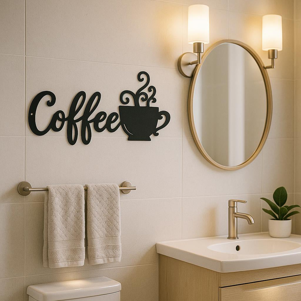 Metal Coffee Wall Décor – Iron Art Silhouette Mug Sign for Kitchen or Café