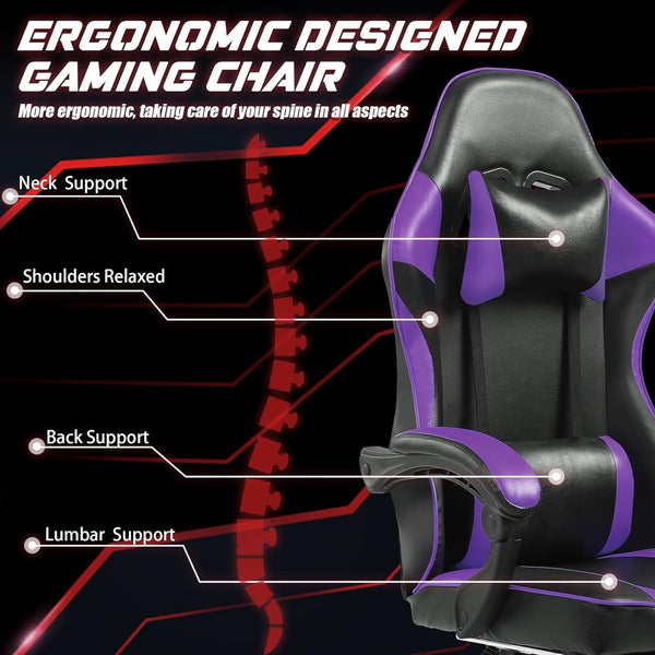 Ergonomic Gaming Chair For Adults, Adjustable Lumbar Backrest Office Chair
