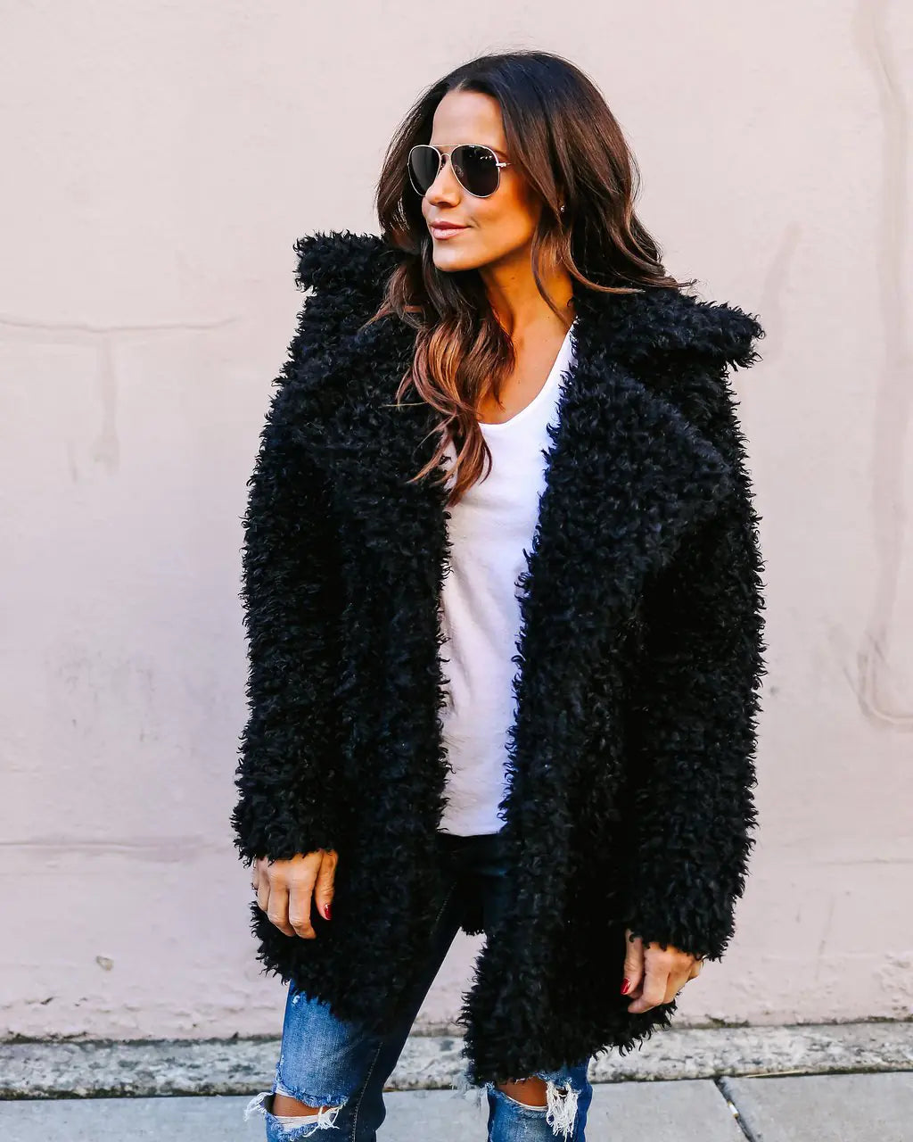 Chic Long Faux Fur Coat - Women's Winter Elegance