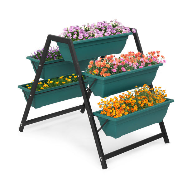 5-Tier Trapezoidal Green PE Planting Pots – 65×91×79cm