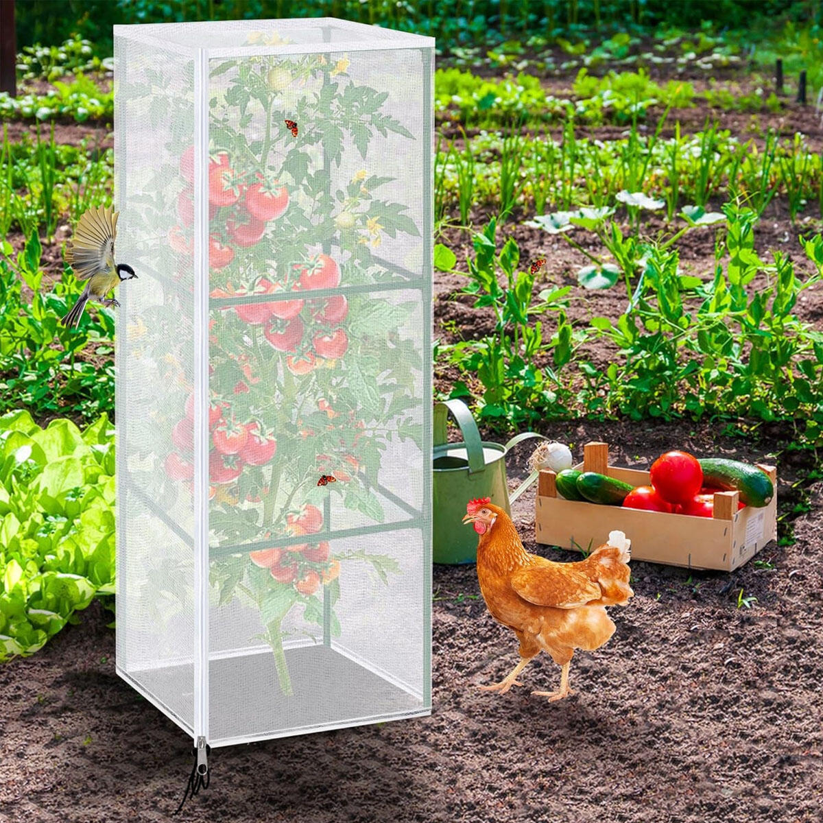 Tomato Cage Square Kit Garden Bird Netting Plant Cover With Zipper And Drawstring